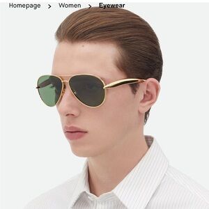 Bottega Veneta sardine green Gold Sunglasses men’s women’s box like new